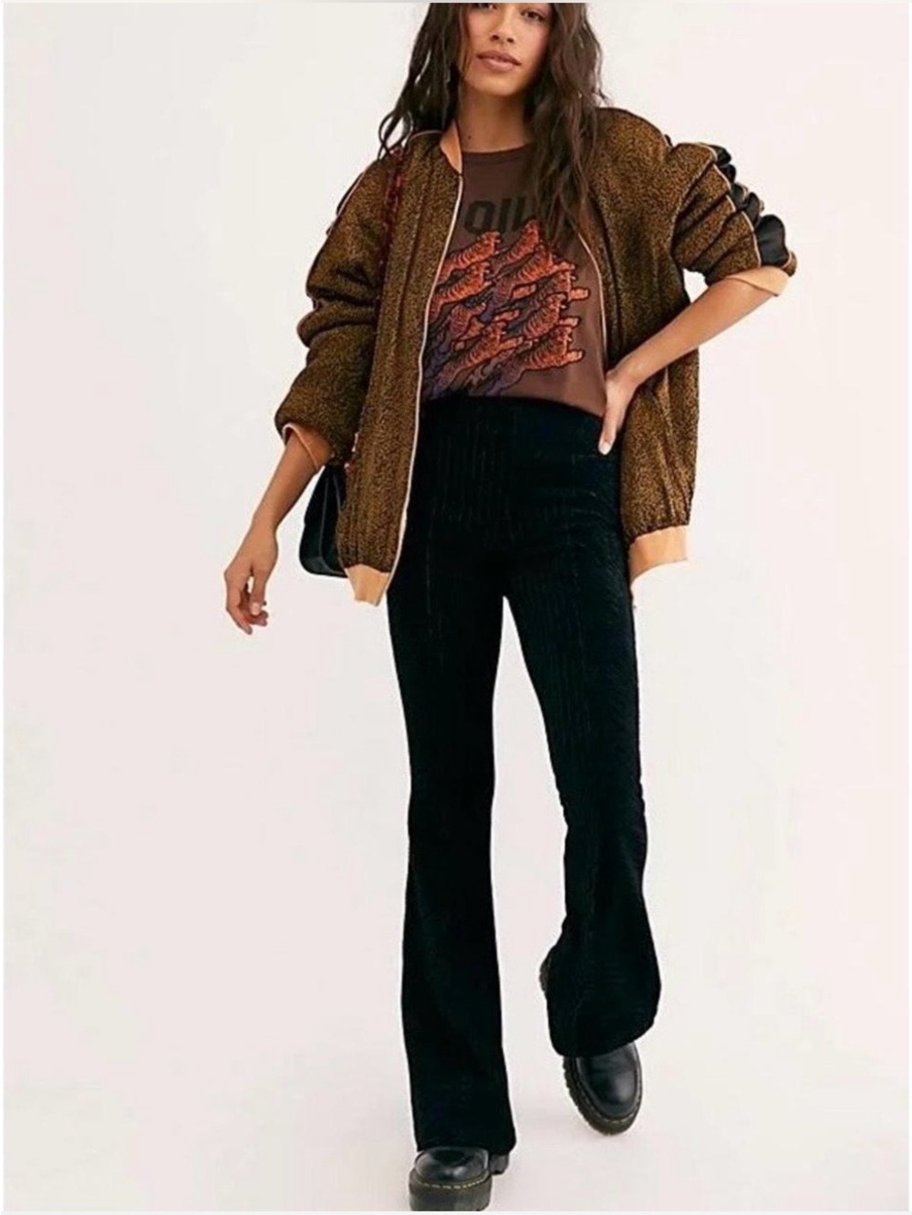 Free People Black Velvet Flare High Waist Pants- size XL